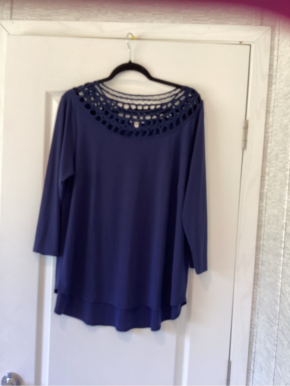 Cato Navy Crochet Yoke Long Sleeve Blouse 14/26W EUC